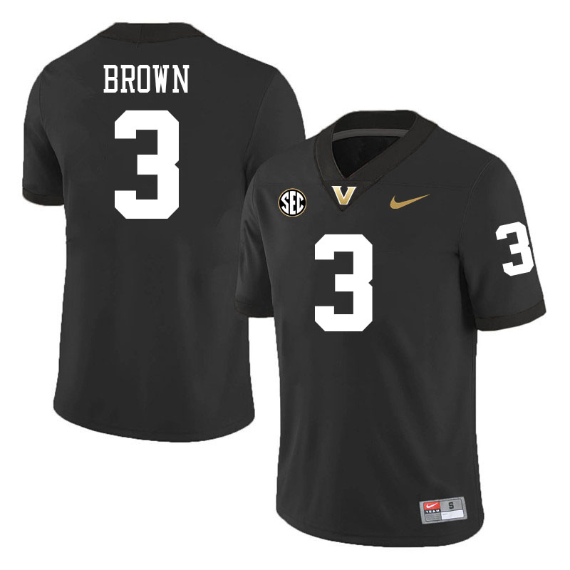 Tristen Brown Jersey, Vanderbilt Commodores #3 Tristen Brown Football Jersey, Uniforms-Black Tristen Brown Jersey, Vanderbilt Commodores #3 Tristen Brown Football Jersey, Uniforms-Black